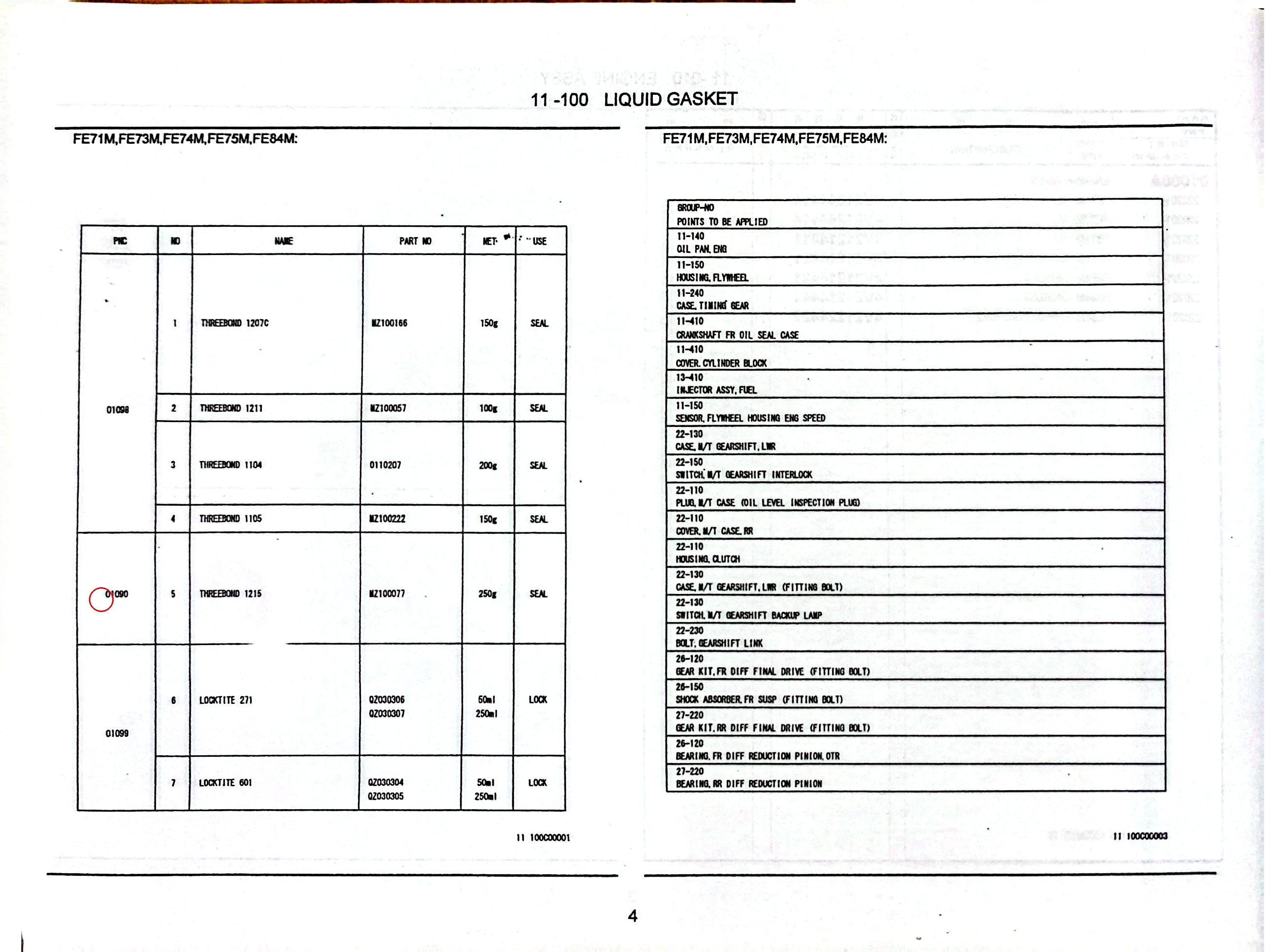 Diagram MZ100077 THREEBOND 1215 - Mitsubishi
