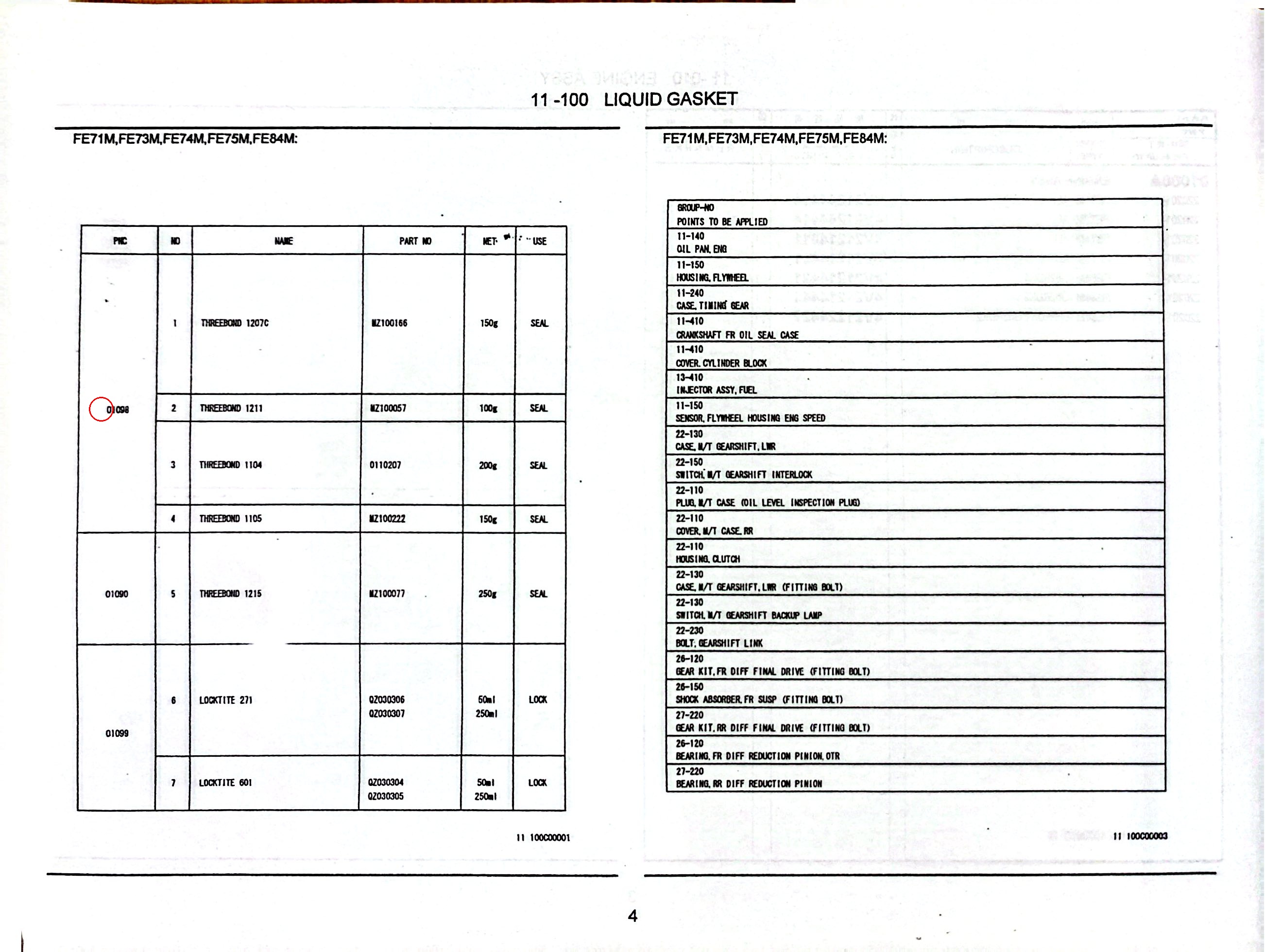 Diagram 0110207 THREEBOND 1104 - Mitsubishi