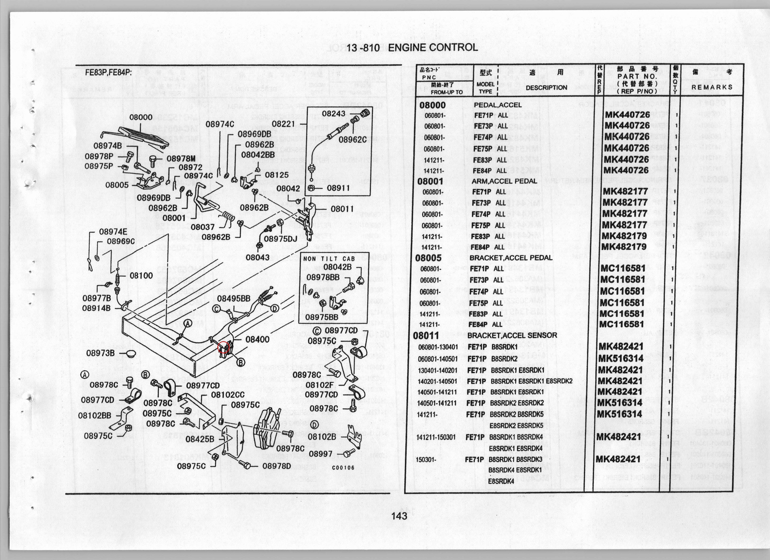 Diagram MK599068 CABLE, ENG STOP - Mitsubishi