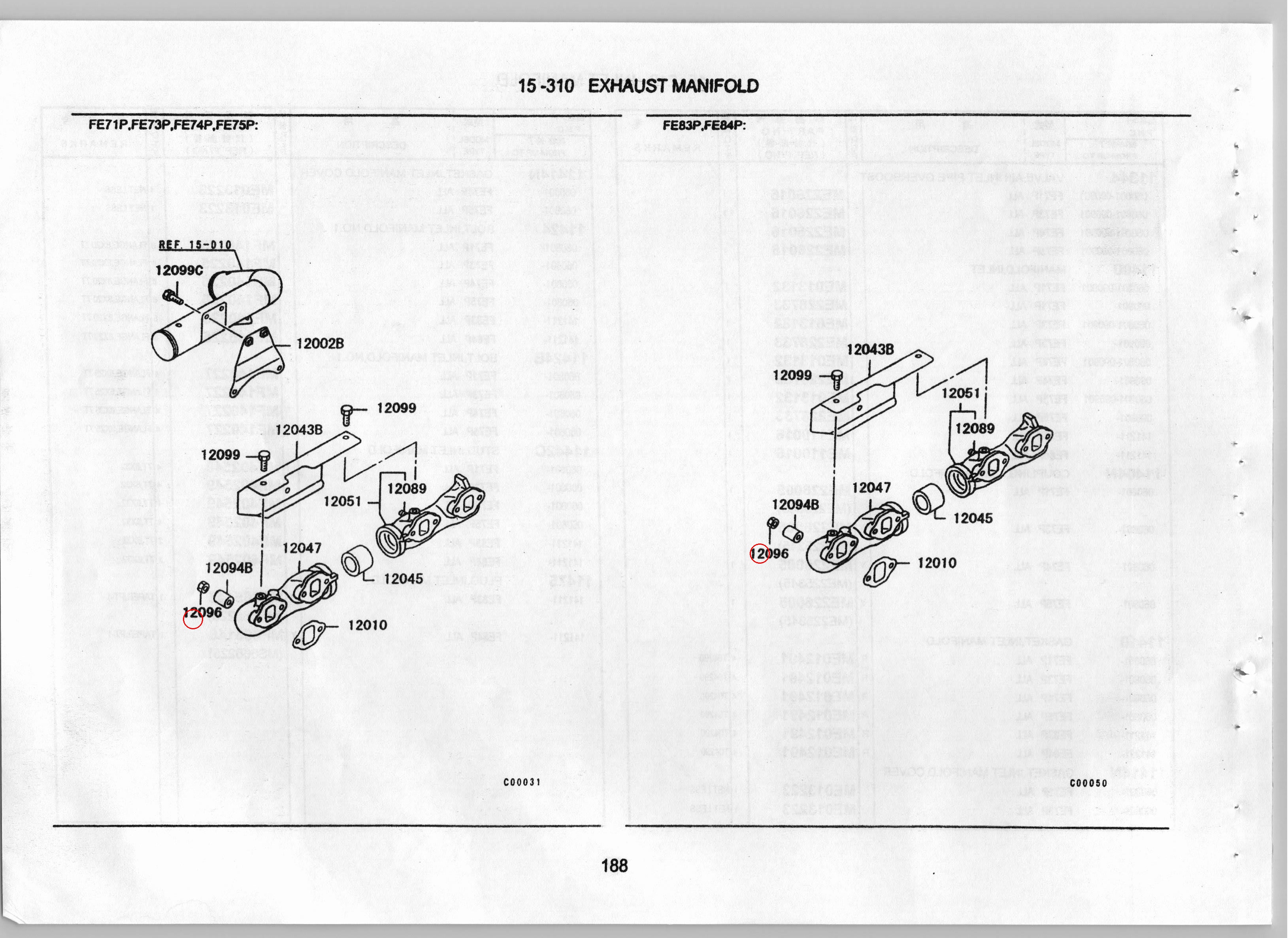 Diagram MH004054 NUT,EXHAUST MANIFOLD - Mitsubishi