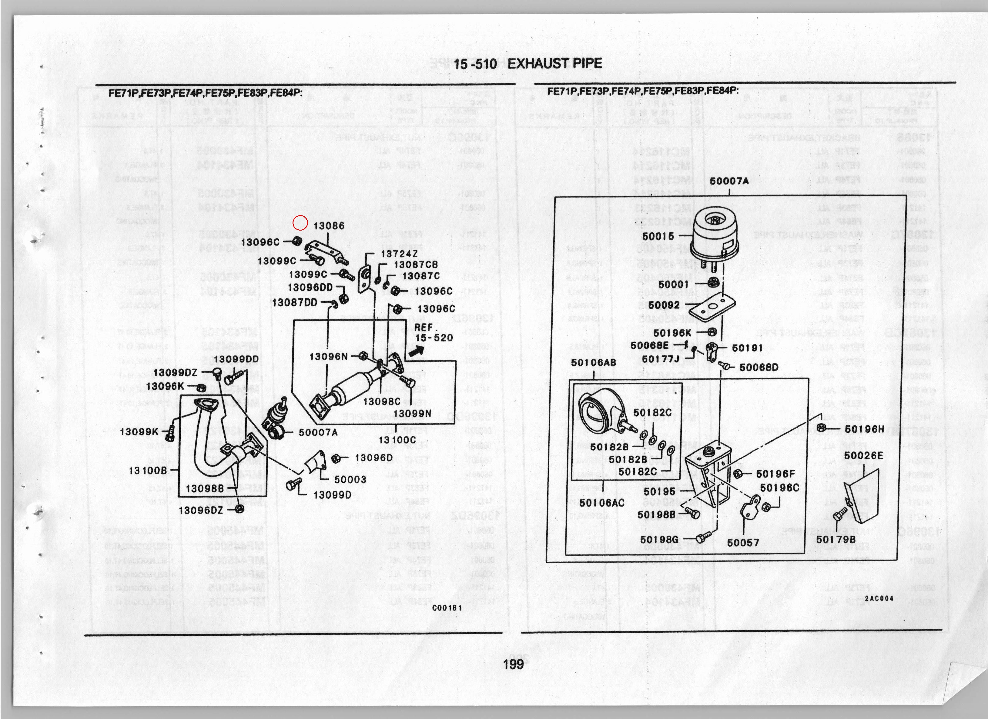 Diagram MC116214 BRACKET,EXHAUST PIPE - Mitsubishi