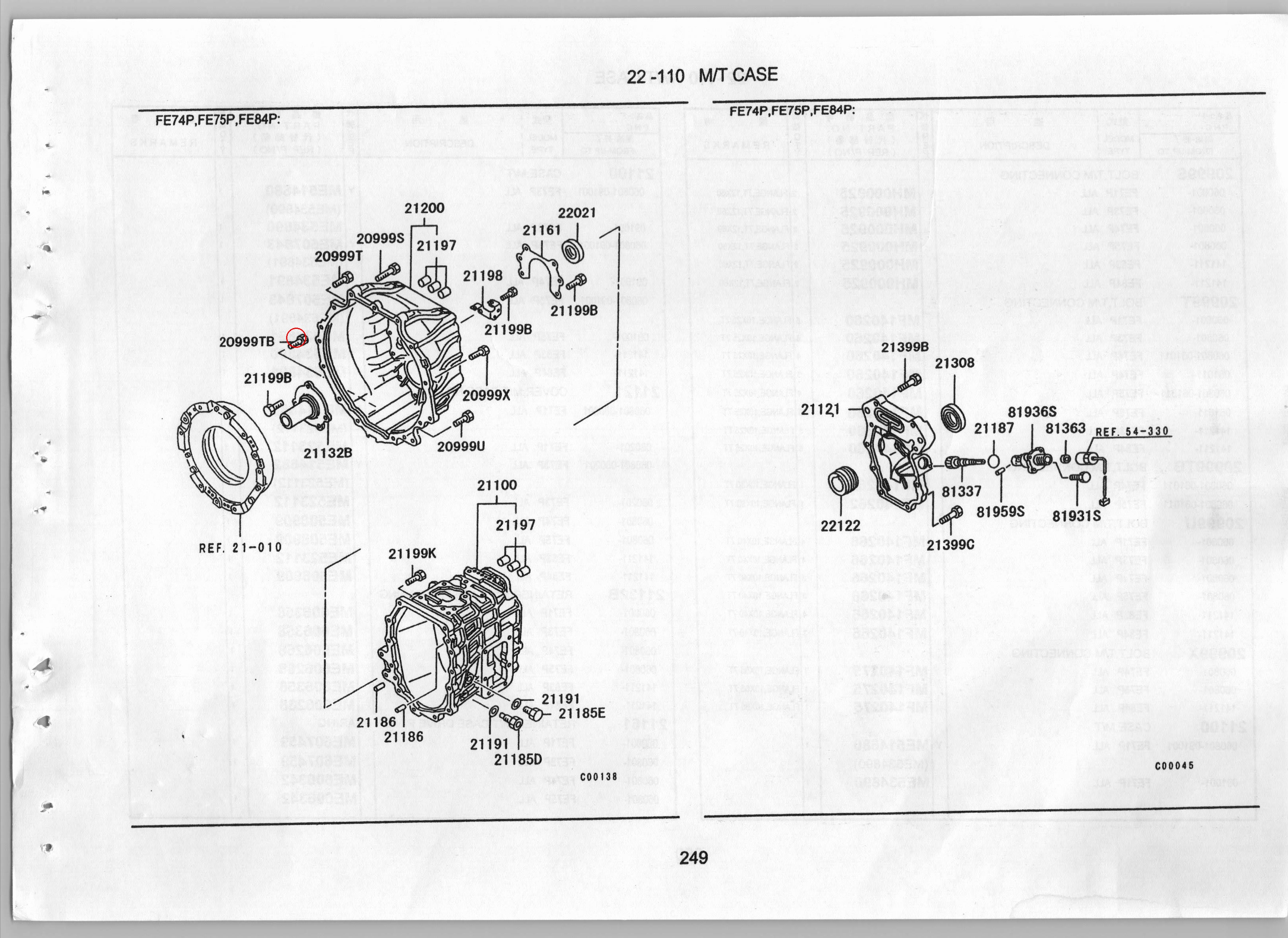 Diagram MF140262 BOLT, T/M CONNECTING - Mitsubishi