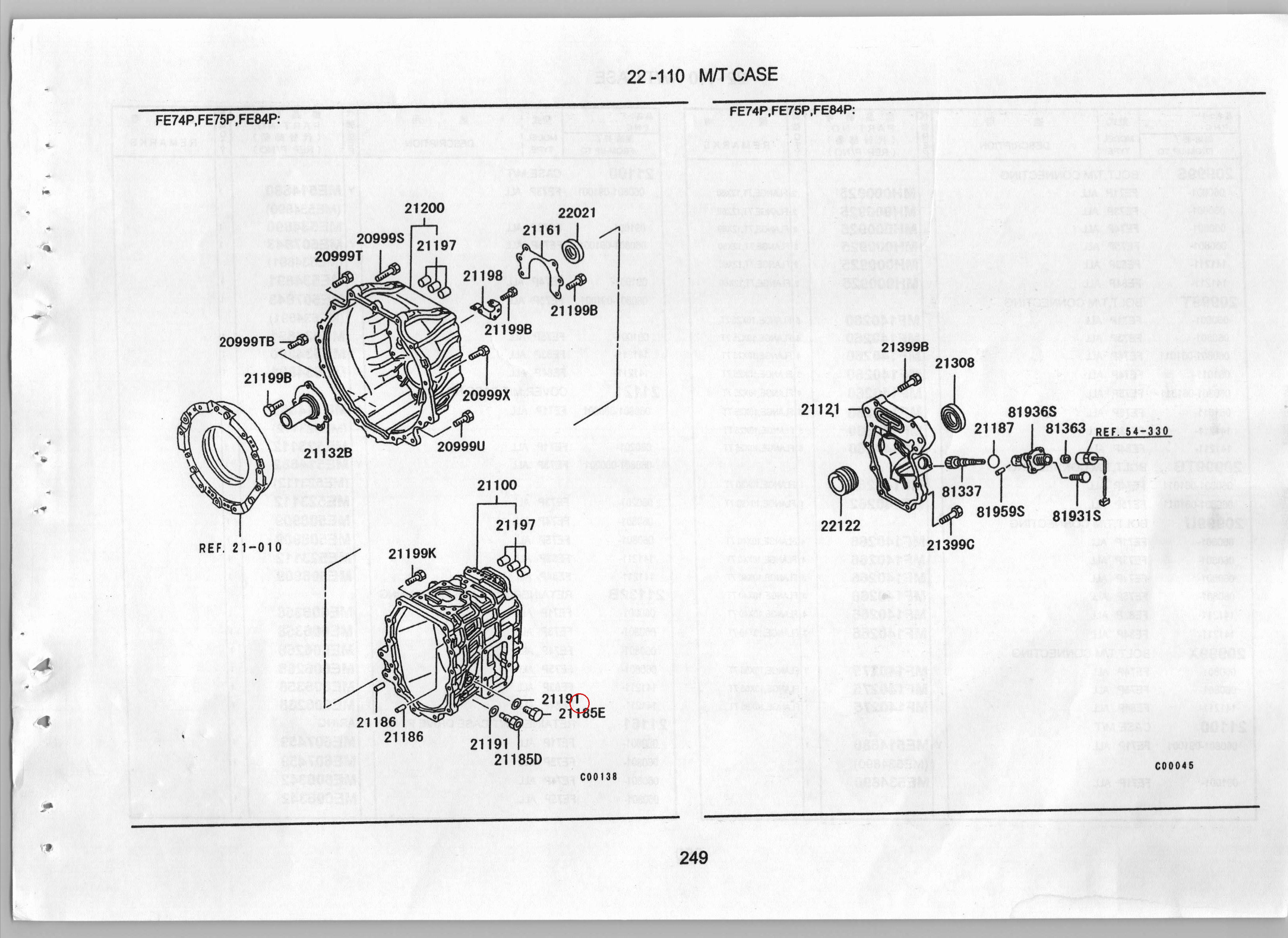 Diagram MF665007 PLUG,M/T CASE - Mitsubishi