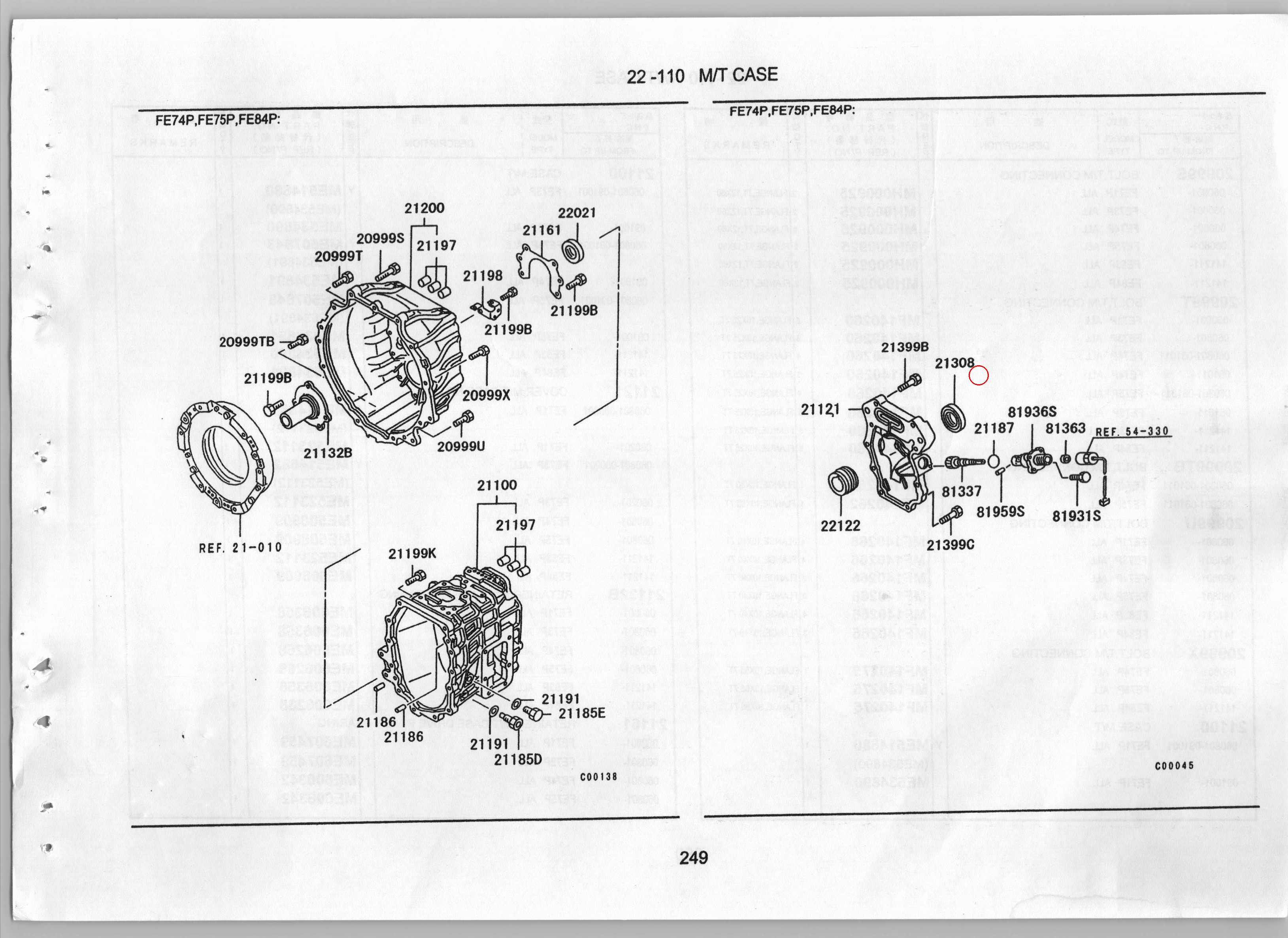 Diagram MH034249 OIL SEAL, M/T CASE EXTENSION HOUSING, RR - Mitsubishi