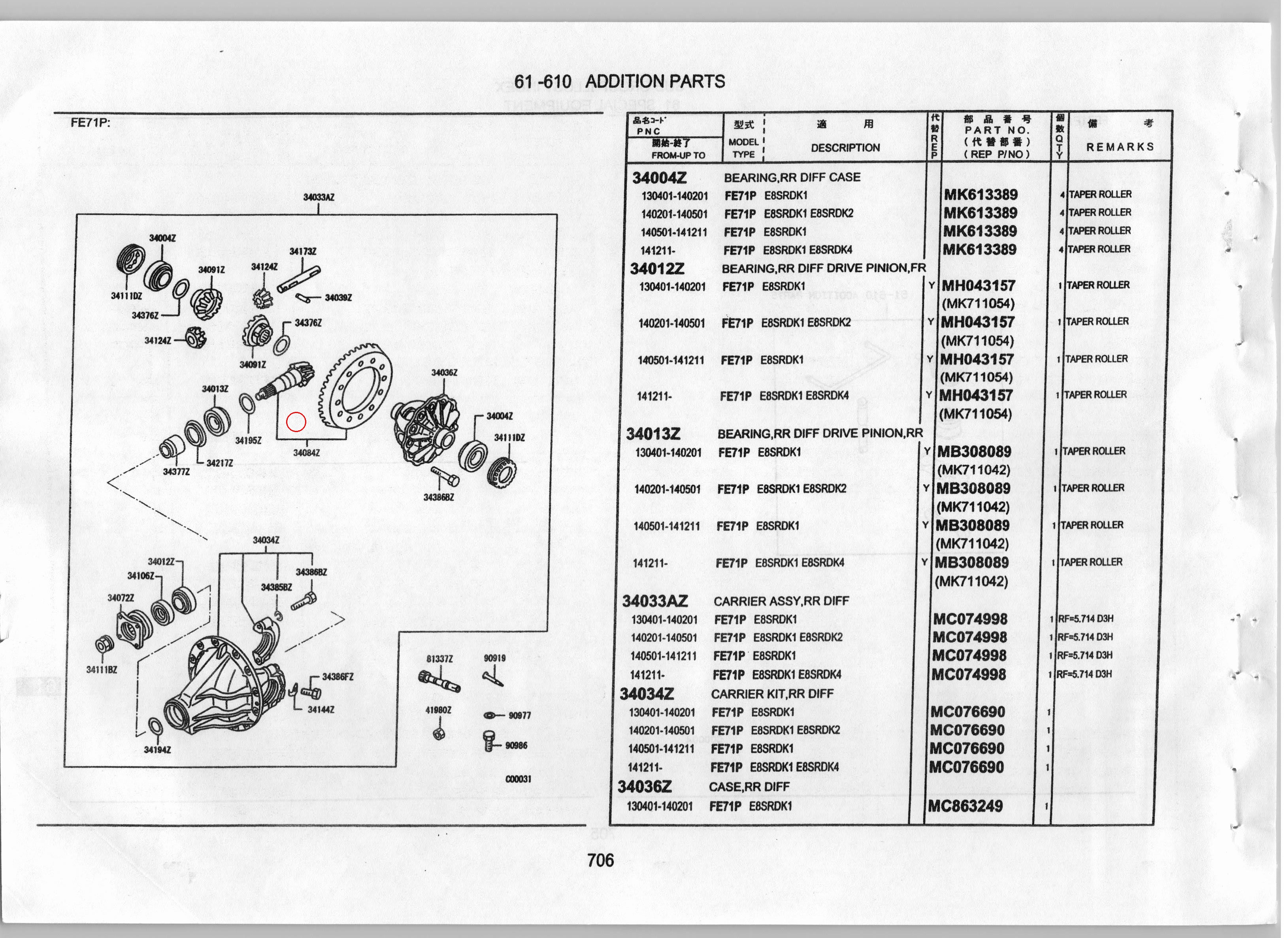 Diagram Y GEAR KIT,RR DIFF FINAL DRIVE - Mitsubishi