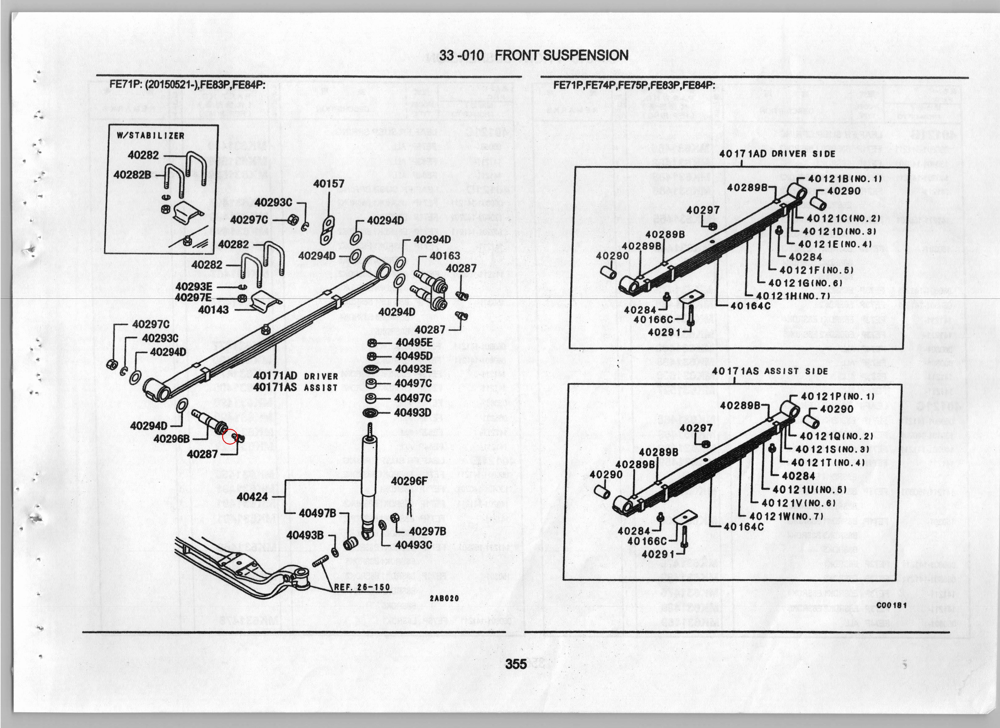 Diagram MB035281 PIN,FR SUSP SPRING - Mitsubishi