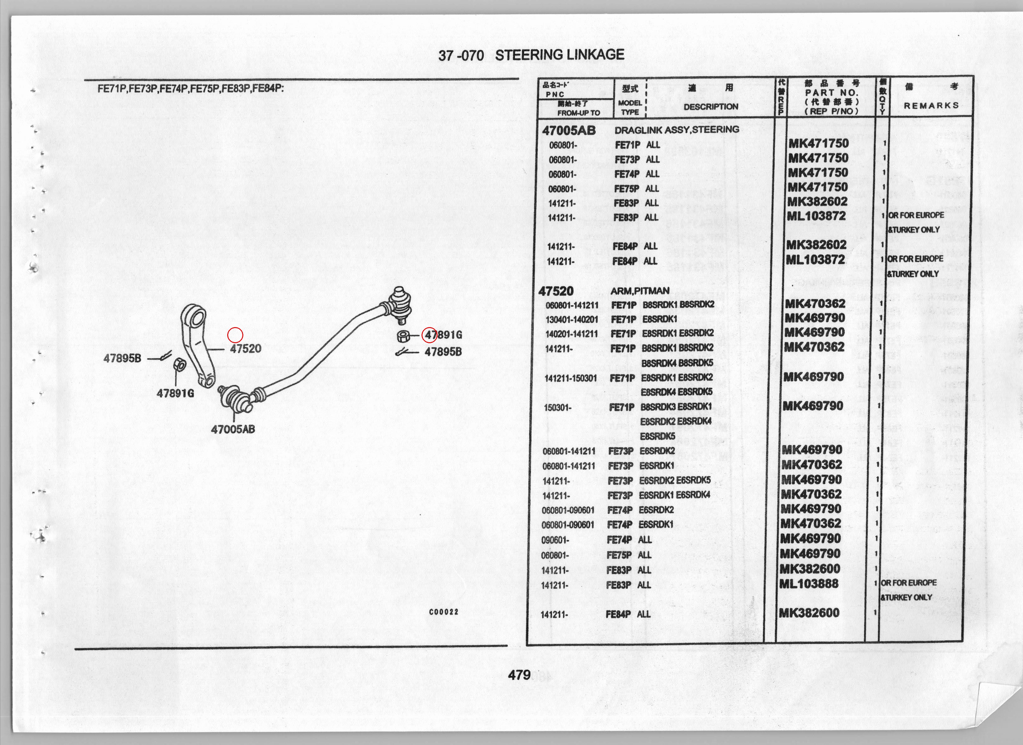 Diagram MF431186 NUT, STEERING LINKAGE - Mitsubishi