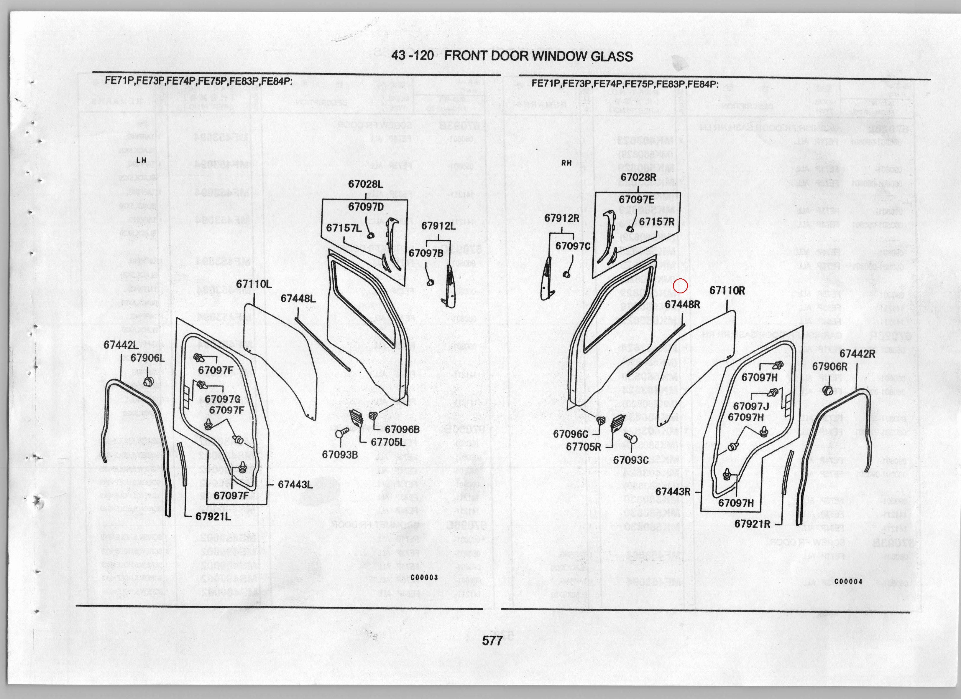 Diagram MK580872 GLASS,FR DOOR WINDOW,RH - Mitsubishi