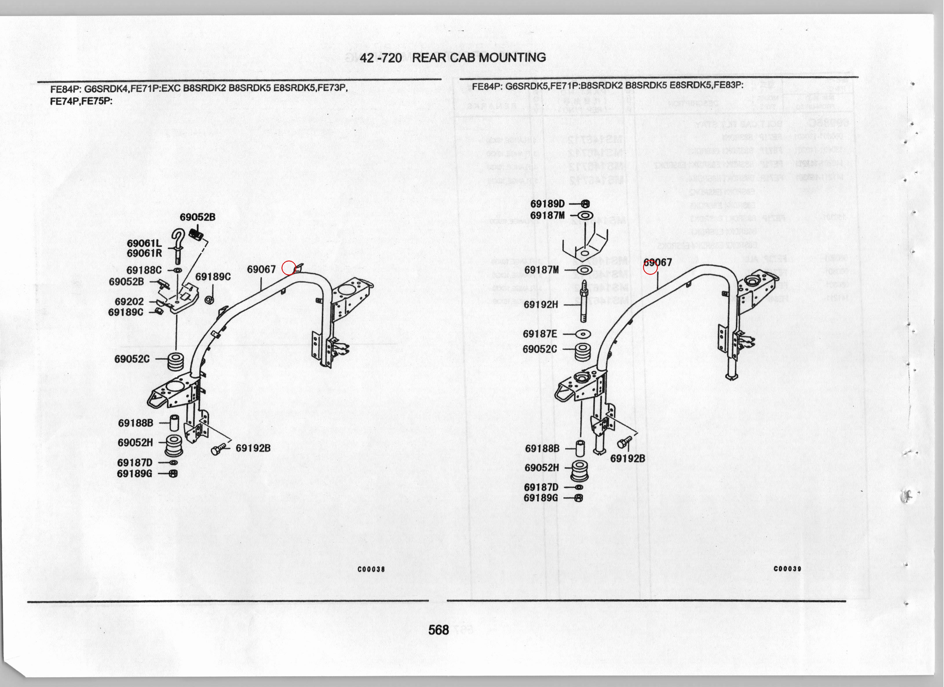 Diagram MK599177 POST, CAB RR MOUNTING - Mitsubishi