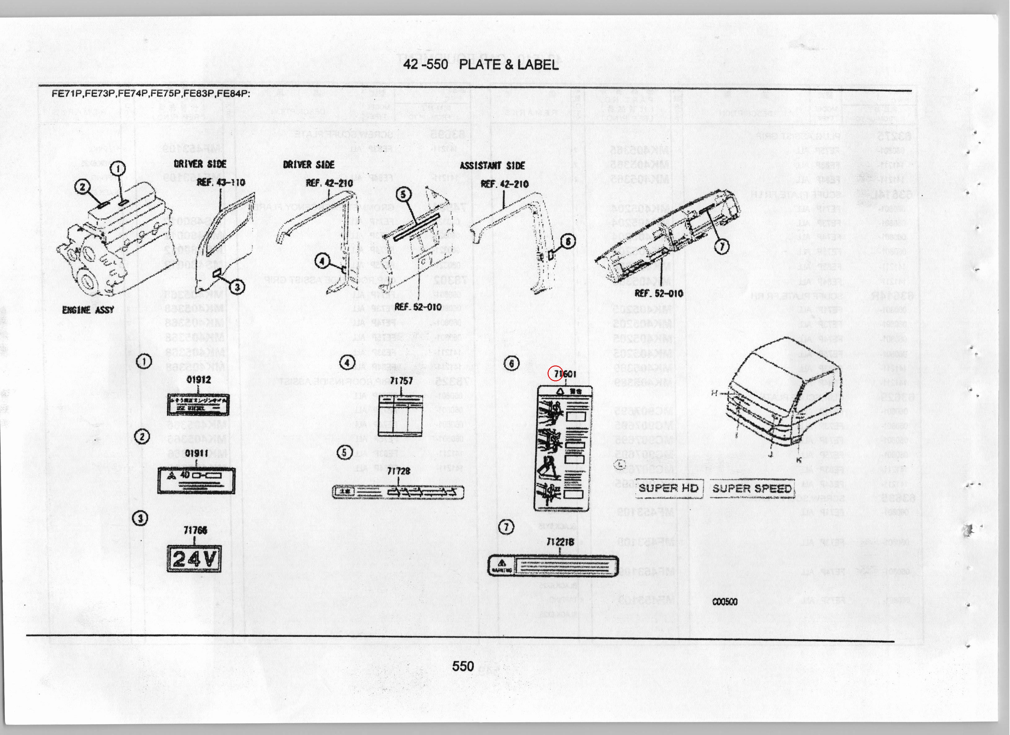 Diagram MK547803 LABEL,CAB TILT CAUTION - Mitsubishi