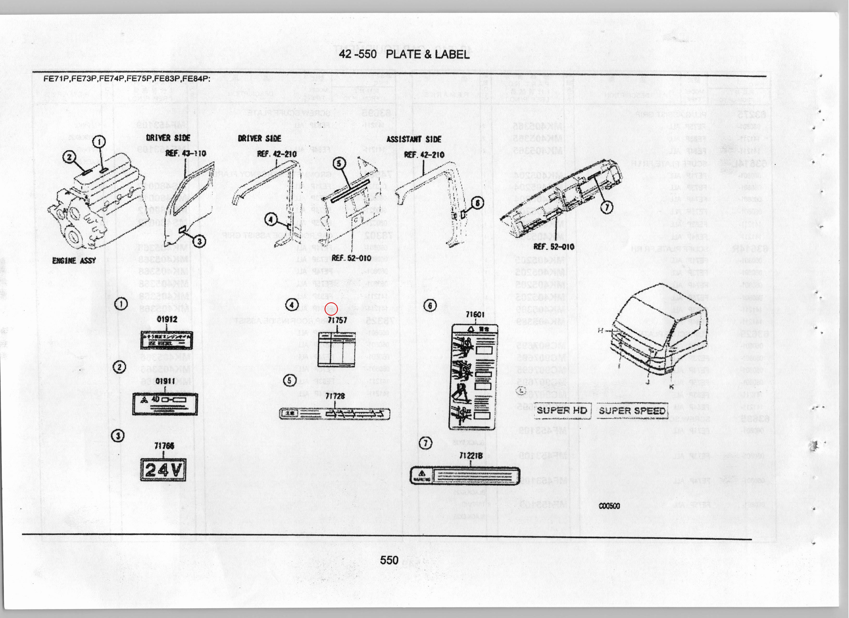 Diagram MC092362 LABEL, TIRE PRESSURE - Mitsubishi