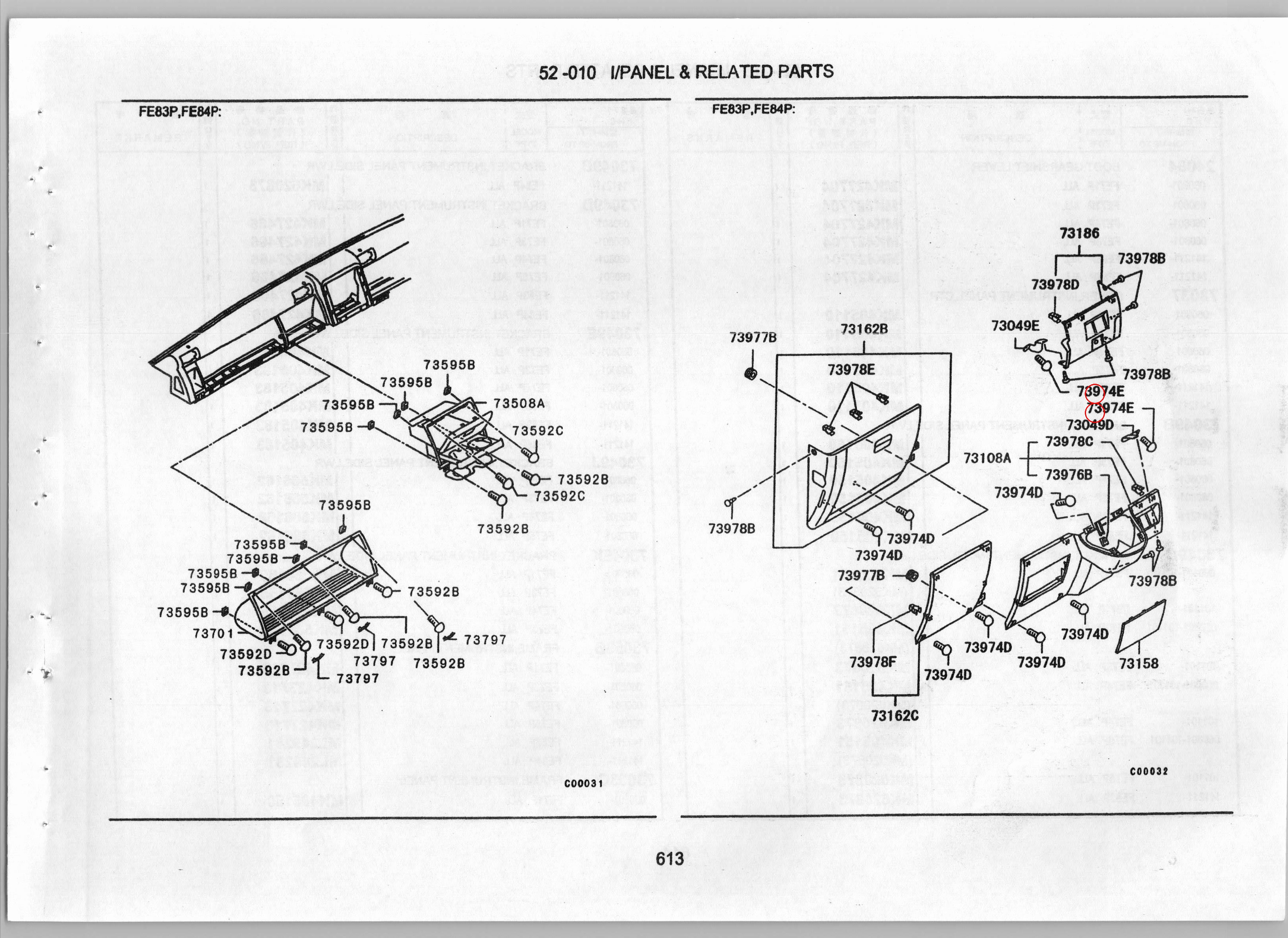 Diagram MF350073 SCREW,INSTRUMENT PANEL UNDER TRIM - Mitsubishi