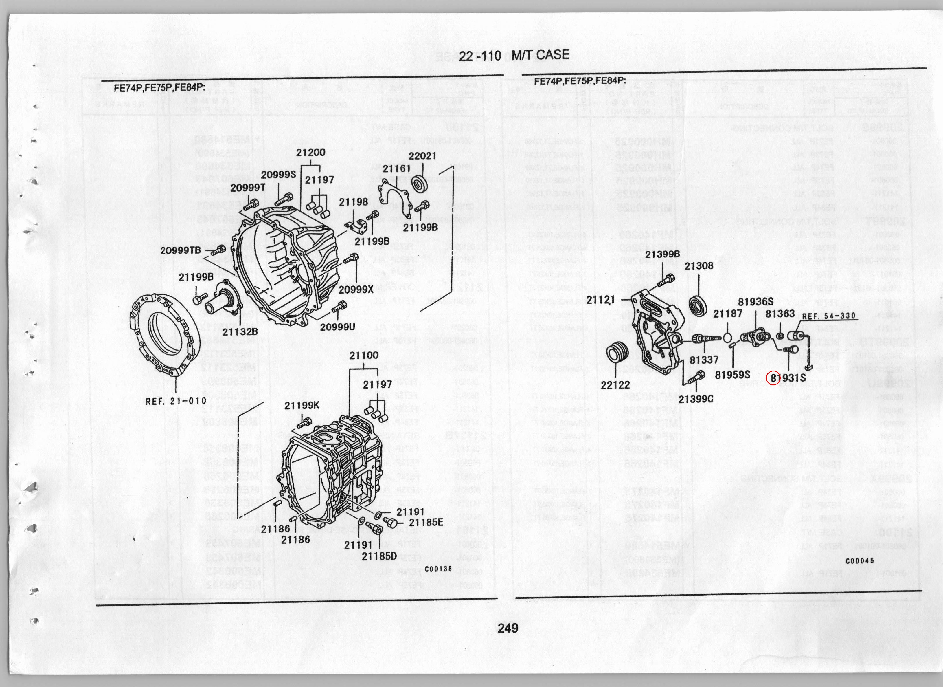 Diagram MF472538 PIN, SPEEDOMETER CABLE - Mitsubishi