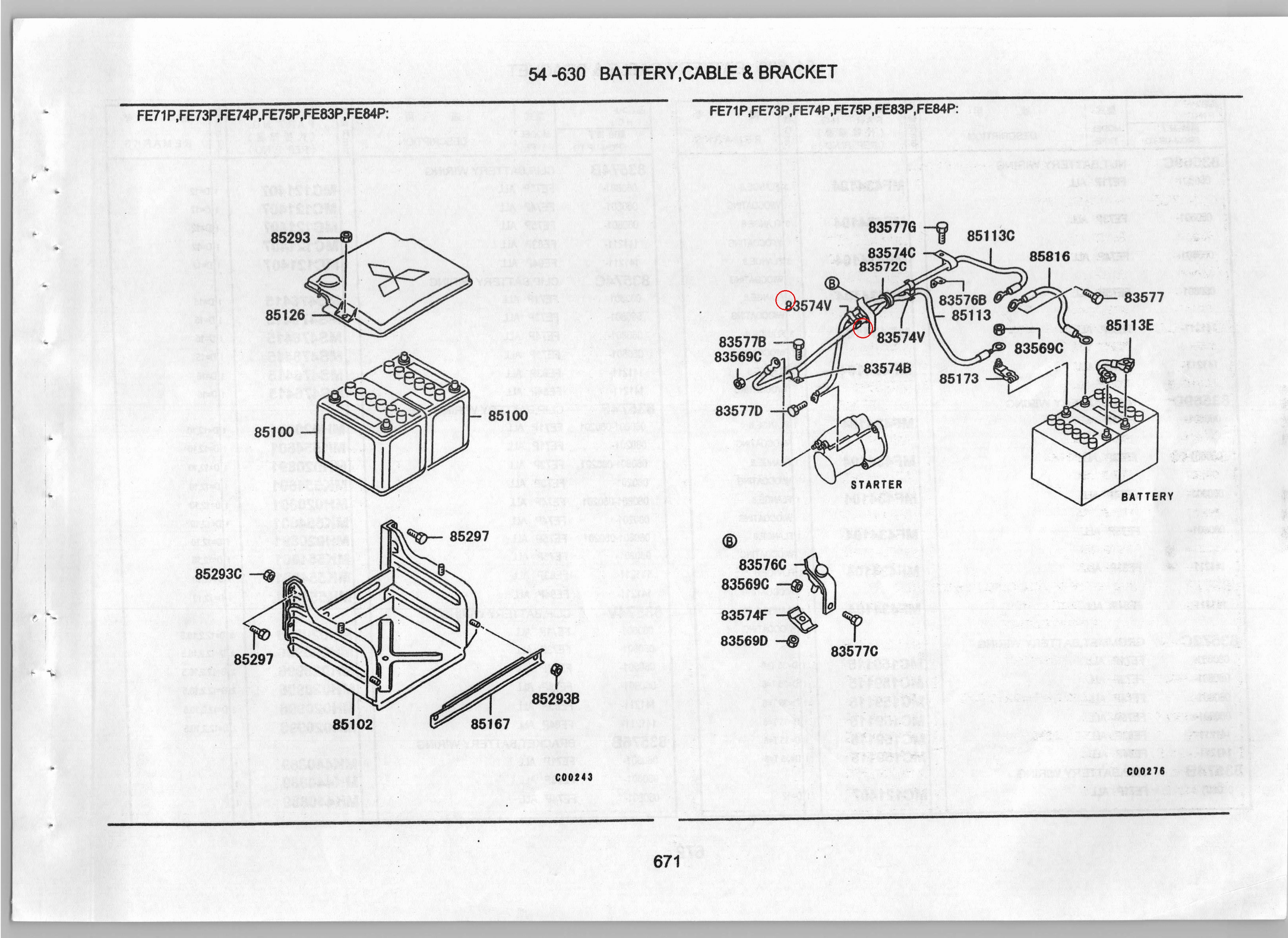 Diagram MH020996 CLIP,BATTERY WIRING - Mitsubishi