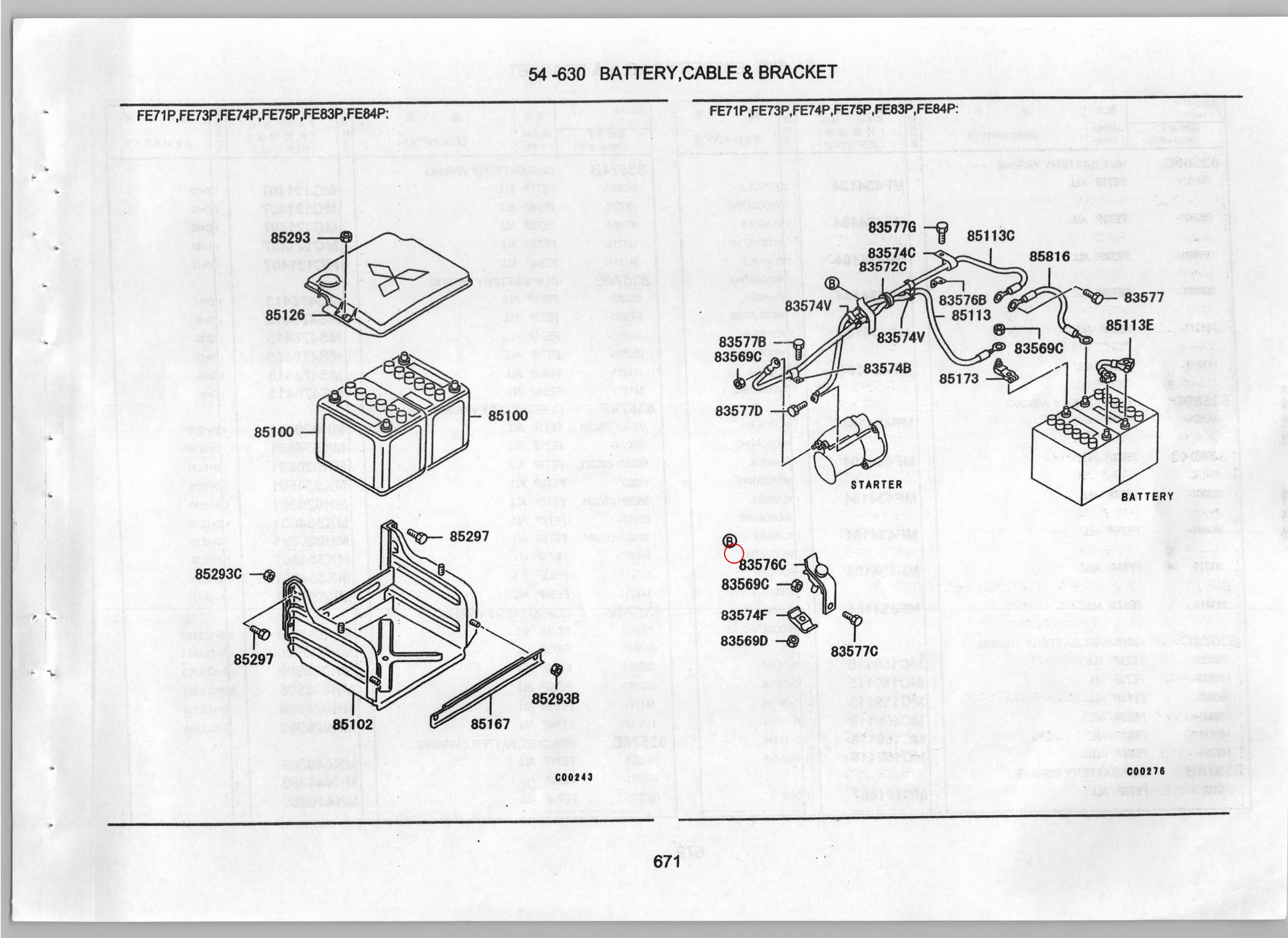 Diagram MK637406 BRACKET,BATTERY WIRING - Mitsubishi