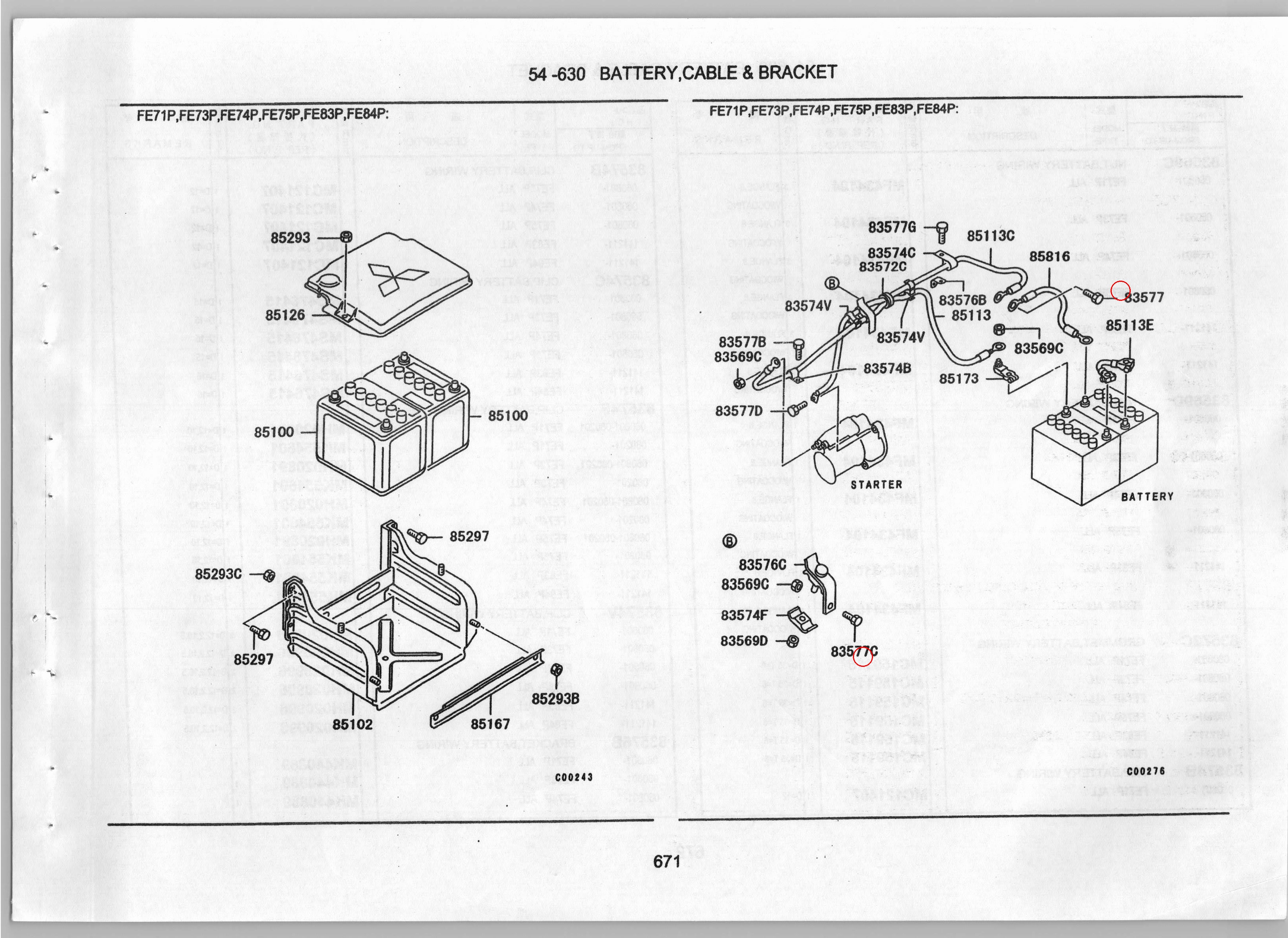Diagram MH001264 BOLT,BATTERY WIRING - Mitsubishi