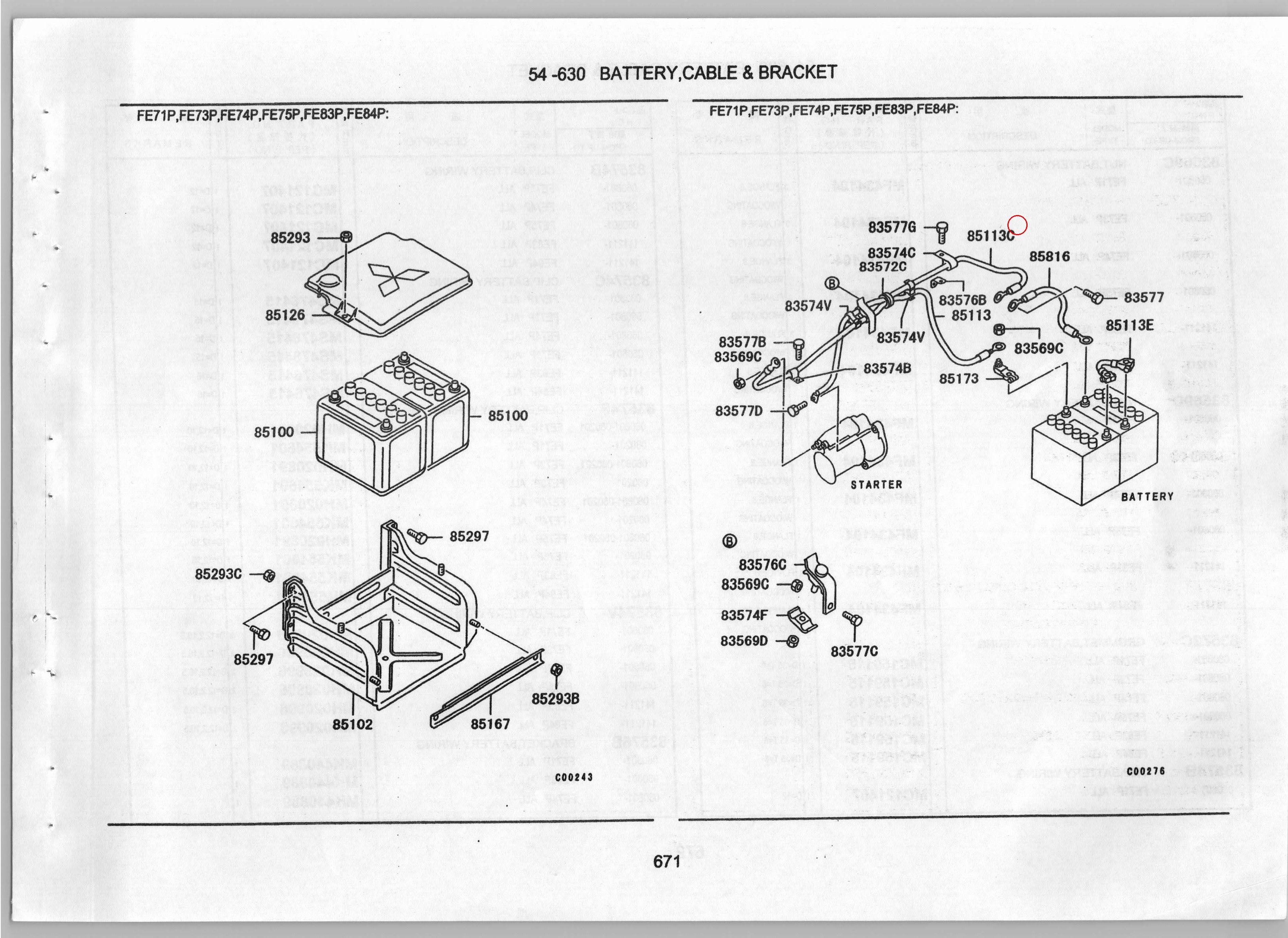 Diagram MK599366 CABLE,BATTERY WIRING - Mitsubishi