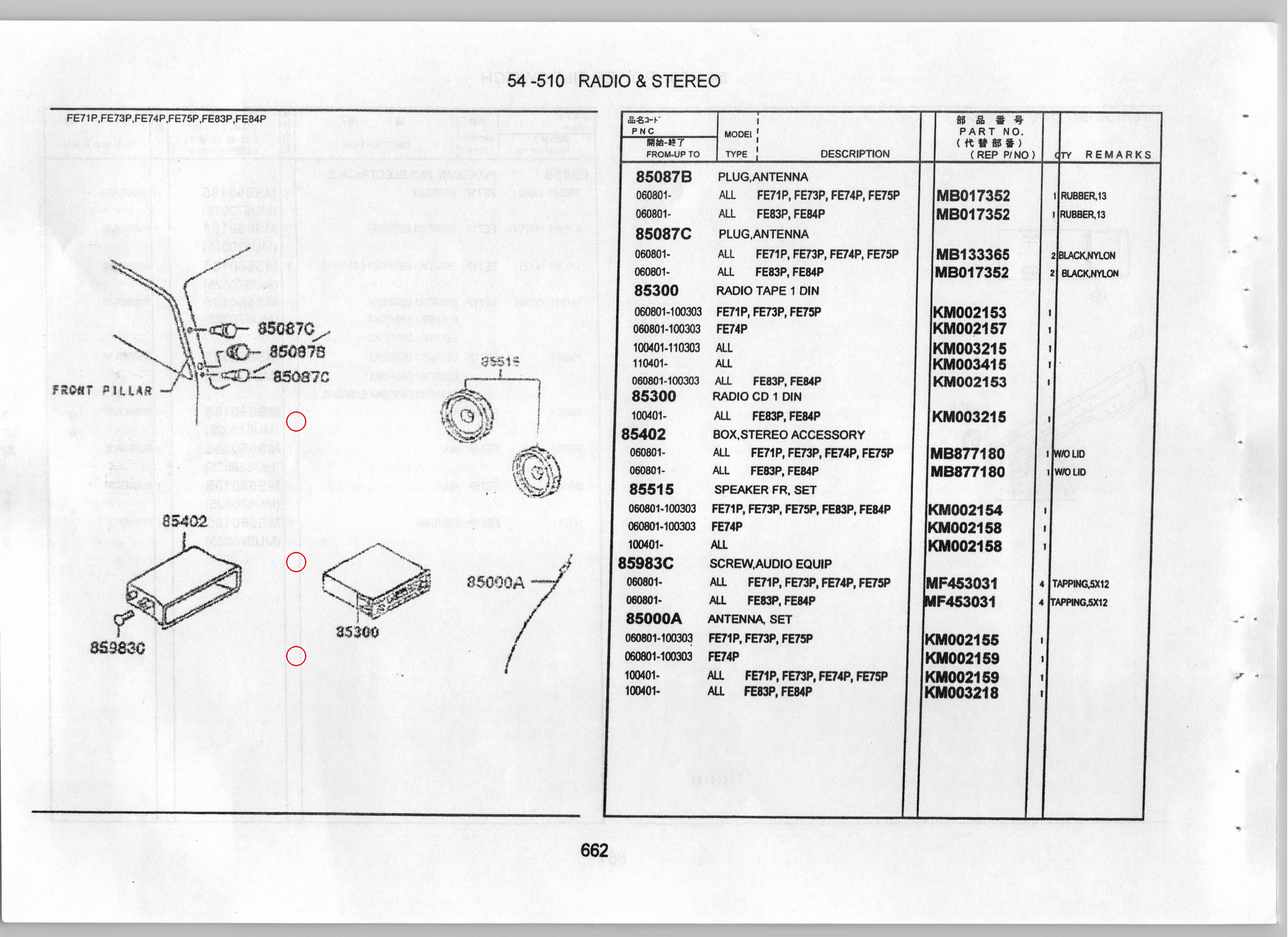Diagram KM003415 RADIO TAPE 1 DIN - Mitsubishi