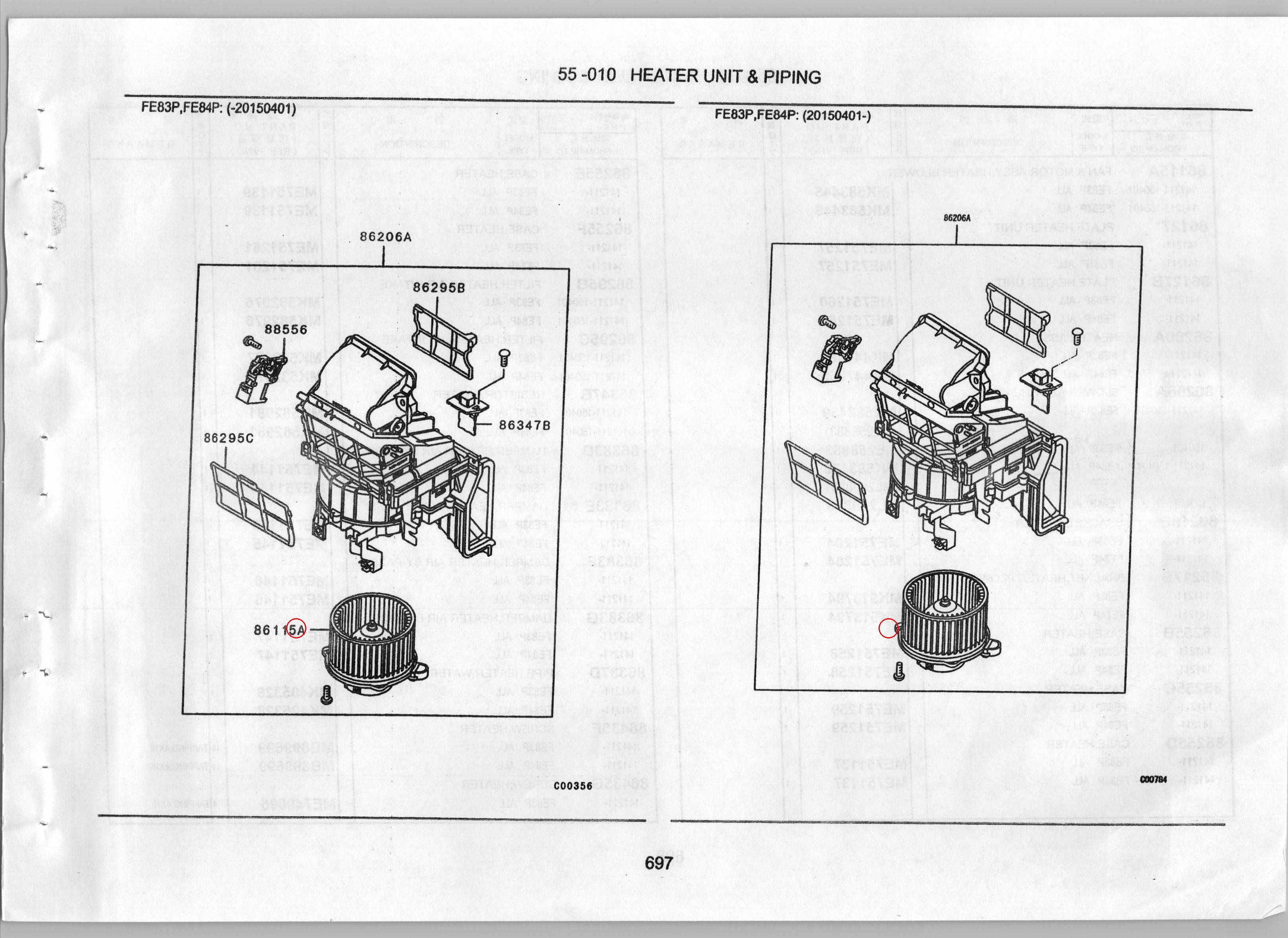 Diagram MK583445 FAN & MOTOR ASSY, HEATER BLOWER - Mitsubishi