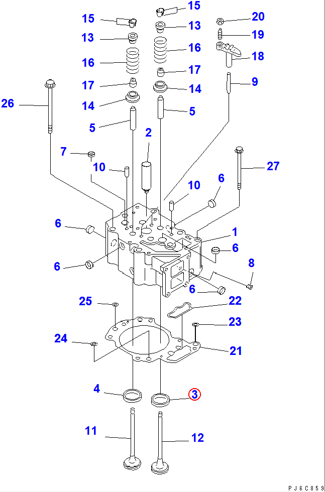 Diagram 6150-11-1320 INSERT,EXHAUST VALVE (STD) - Komatsu
