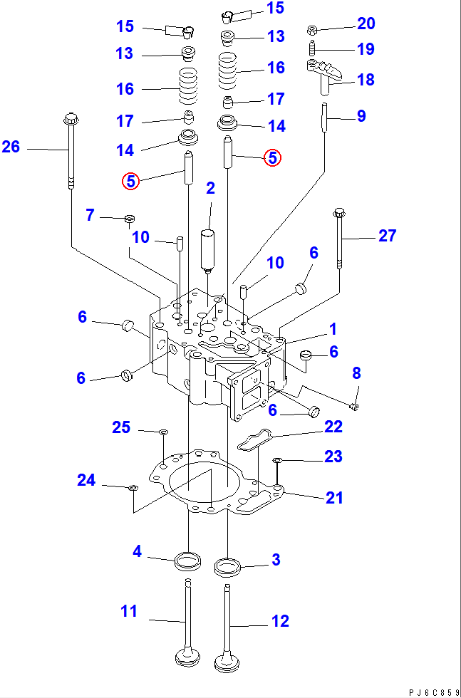 Diagram 6150-12-1370 GUIDE,VALVE (SERVICE ONLY) - Komatsu