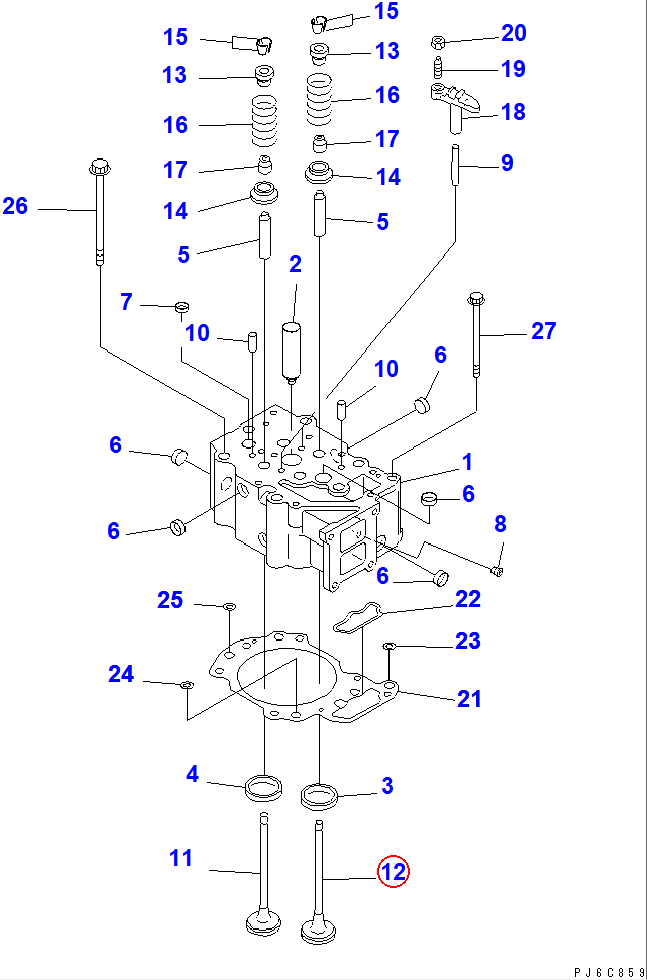 Diagram 6150-42-4210 VALVE,EXHAUST - Komatsu