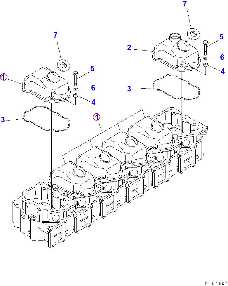 Diagram 6156-11-8110 COVER,HEAD NO.1&2&3&4&5 - Komatsu