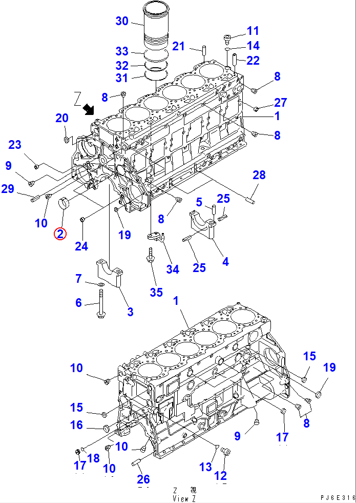 Diagram 6150-21-1490 BUSHING,CAMSHAFT - Komatsu