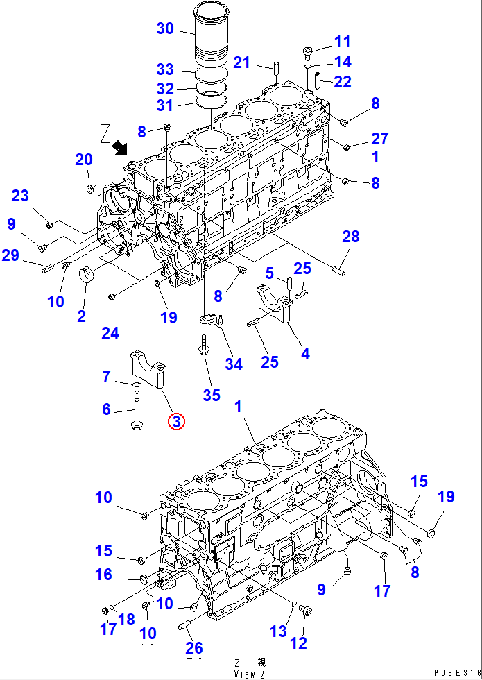 Diagram 6150-29-1210 CAP,MAIN METAL, NO.1,2,3,4,5,6 - Komatsu