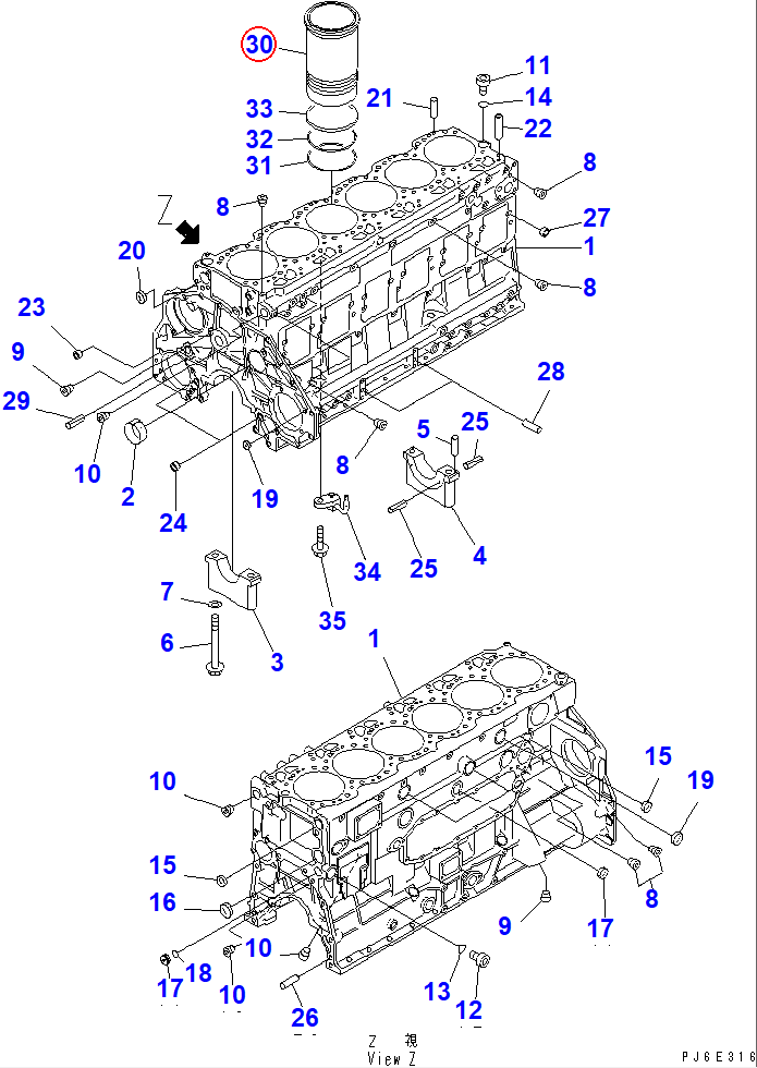 Diagram 6154-21-2220 LINER,CYLINDER - Komatsu