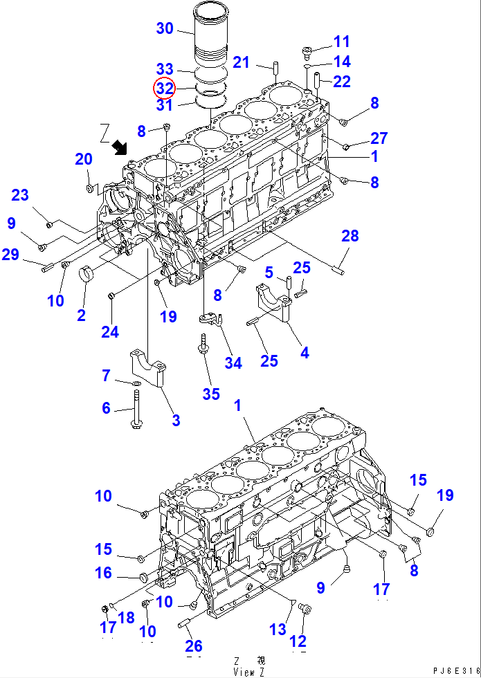 Diagram 6150-21-2240 O-RING,CENTER (K2) - Komatsu