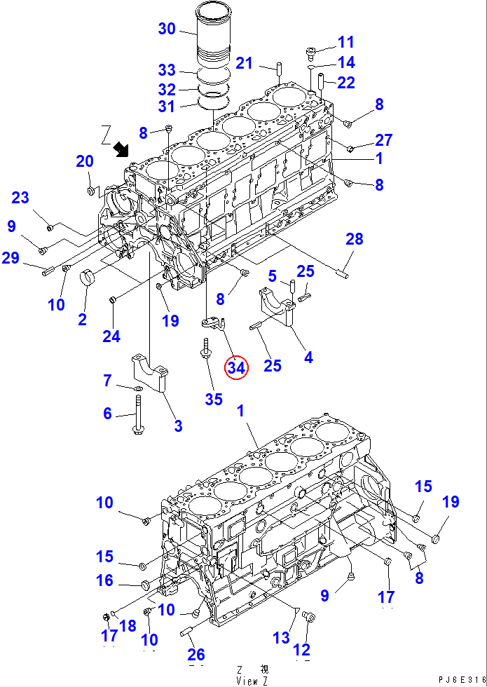 Diagram 6154-21-1810 NOZZLE,PISTON COOLING - Komatsu