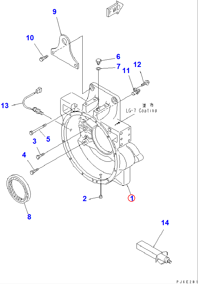 Diagram 6156-21-4140 HOUSING,FLYWHEEL - Komatsu