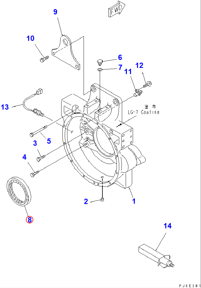 Diagram 6151-21-4150 SEAL, REAR (K2) - Komatsu