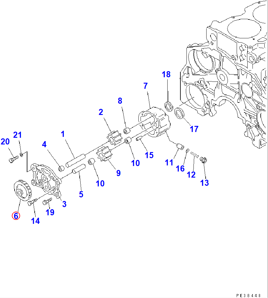 Diagram 6151-51-1610 GEAR,MAIN DRIVE - Komatsu