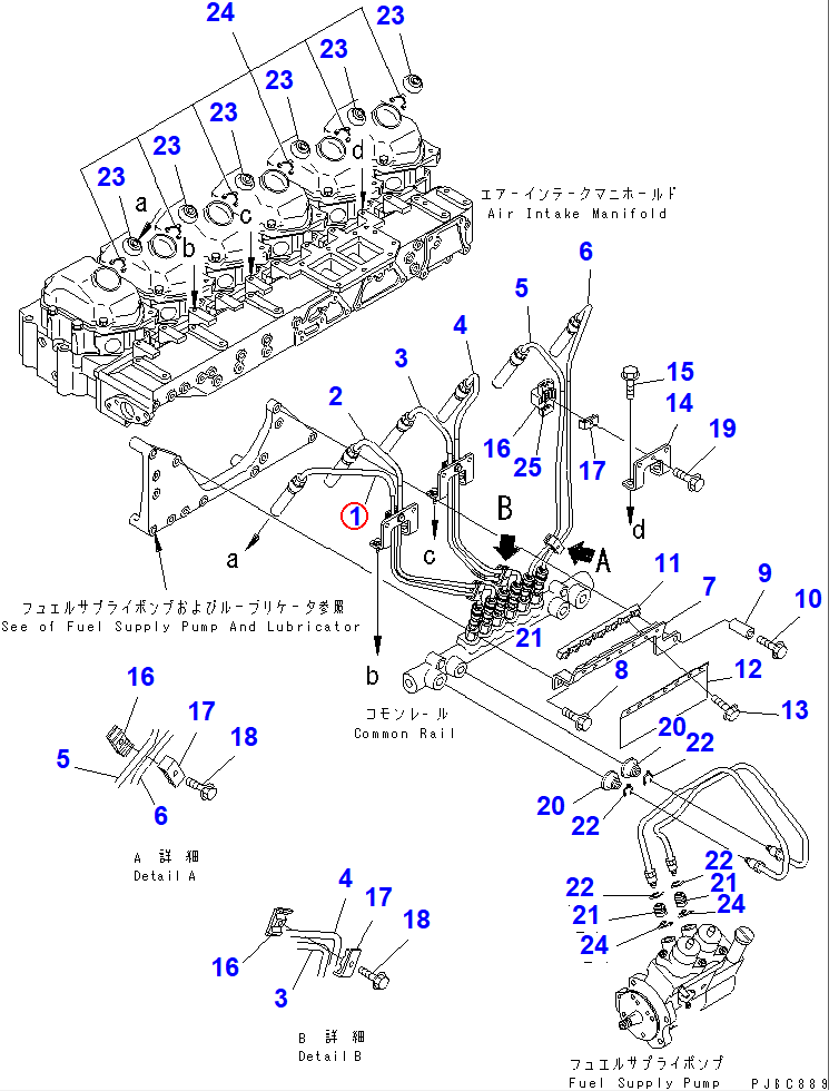 Diagram 6156-71-5110 TUBE,INJECTION, NO.1 - Komatsu