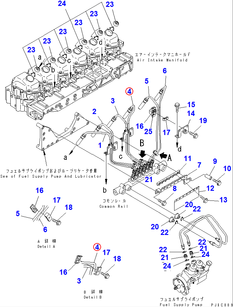 Diagram 6156-71-5411 TUBE,INJECTION, NO.4 - Komatsu