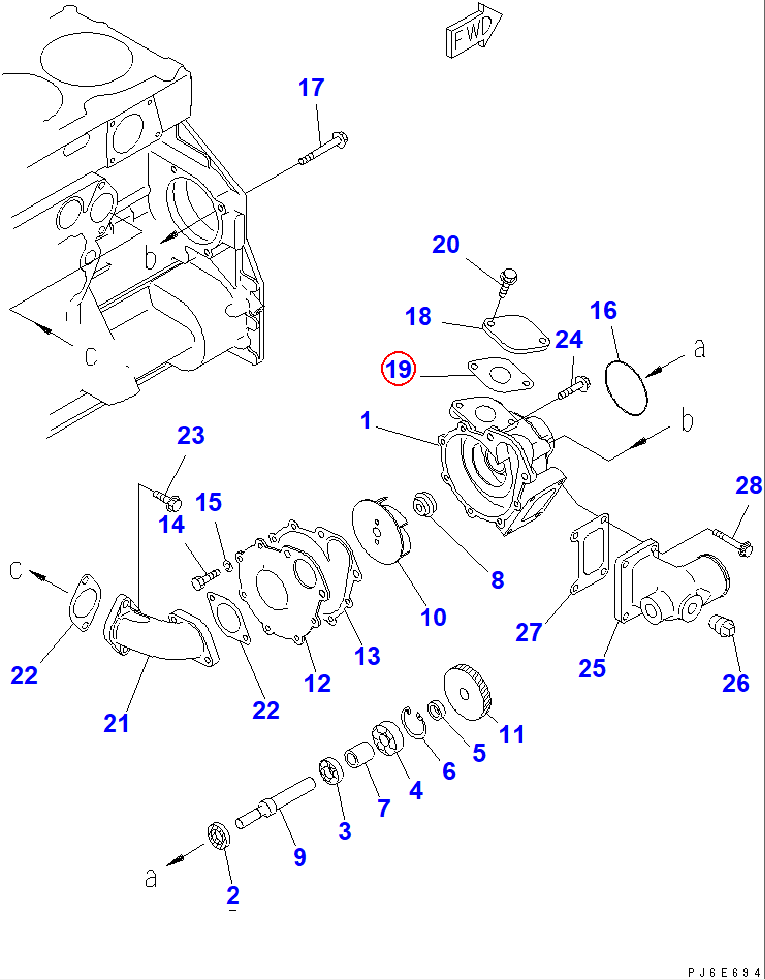 Diagram 6150-61-1821 GASKET (K6) - Komatsu