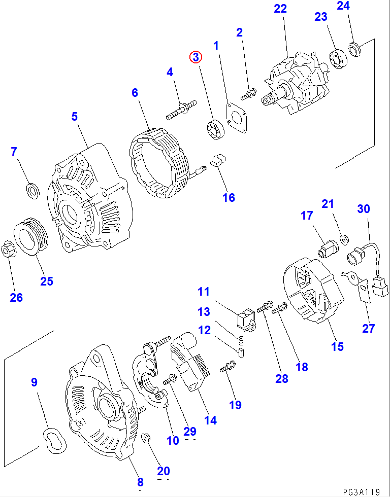 Diagram ND949100-3361 BEARING,BALL - Komatsu